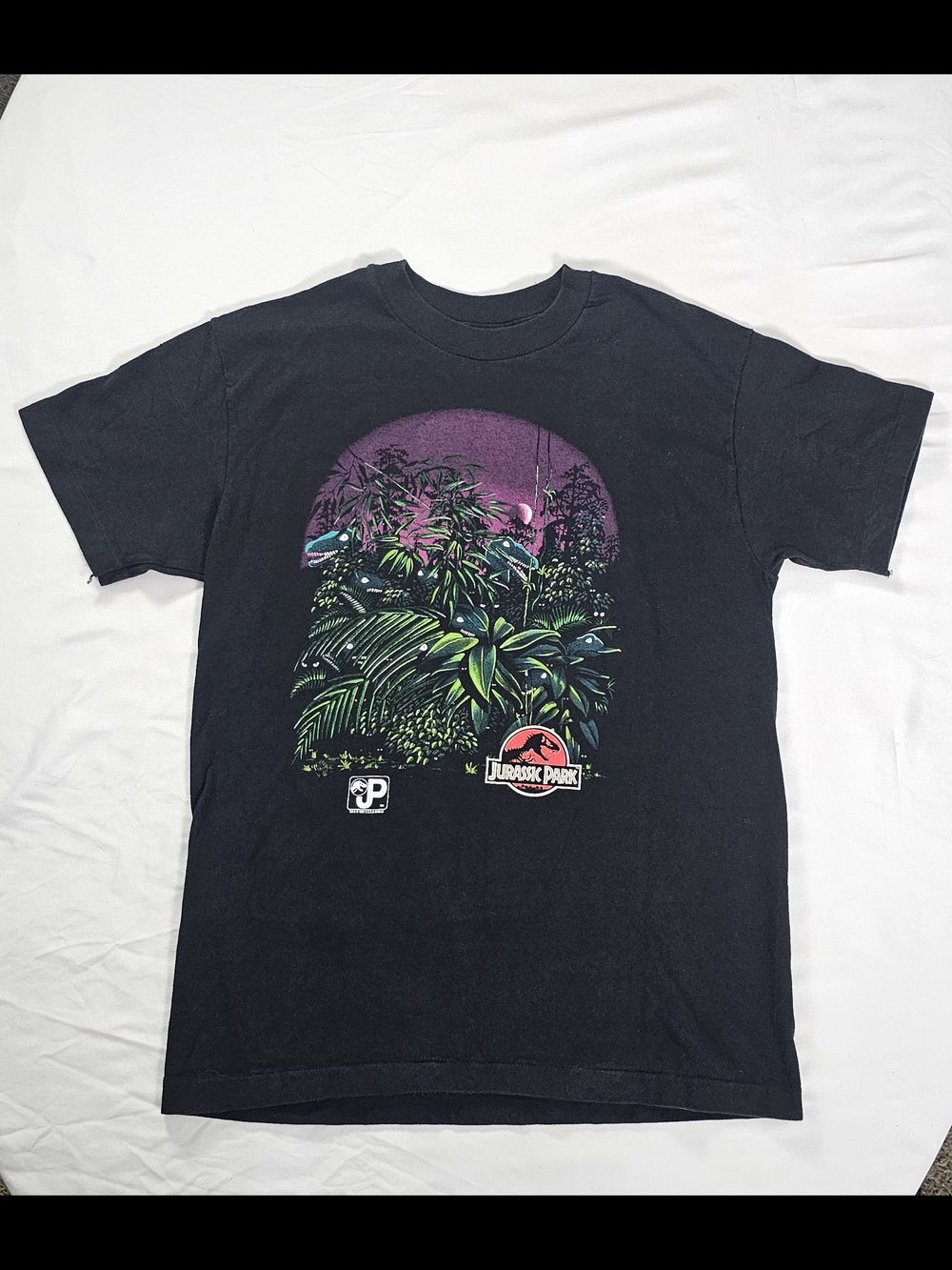 Vintage 1993 Jurassic Park JP Glow in the Dark T Shirt Size Large 14-16 Dinosaur